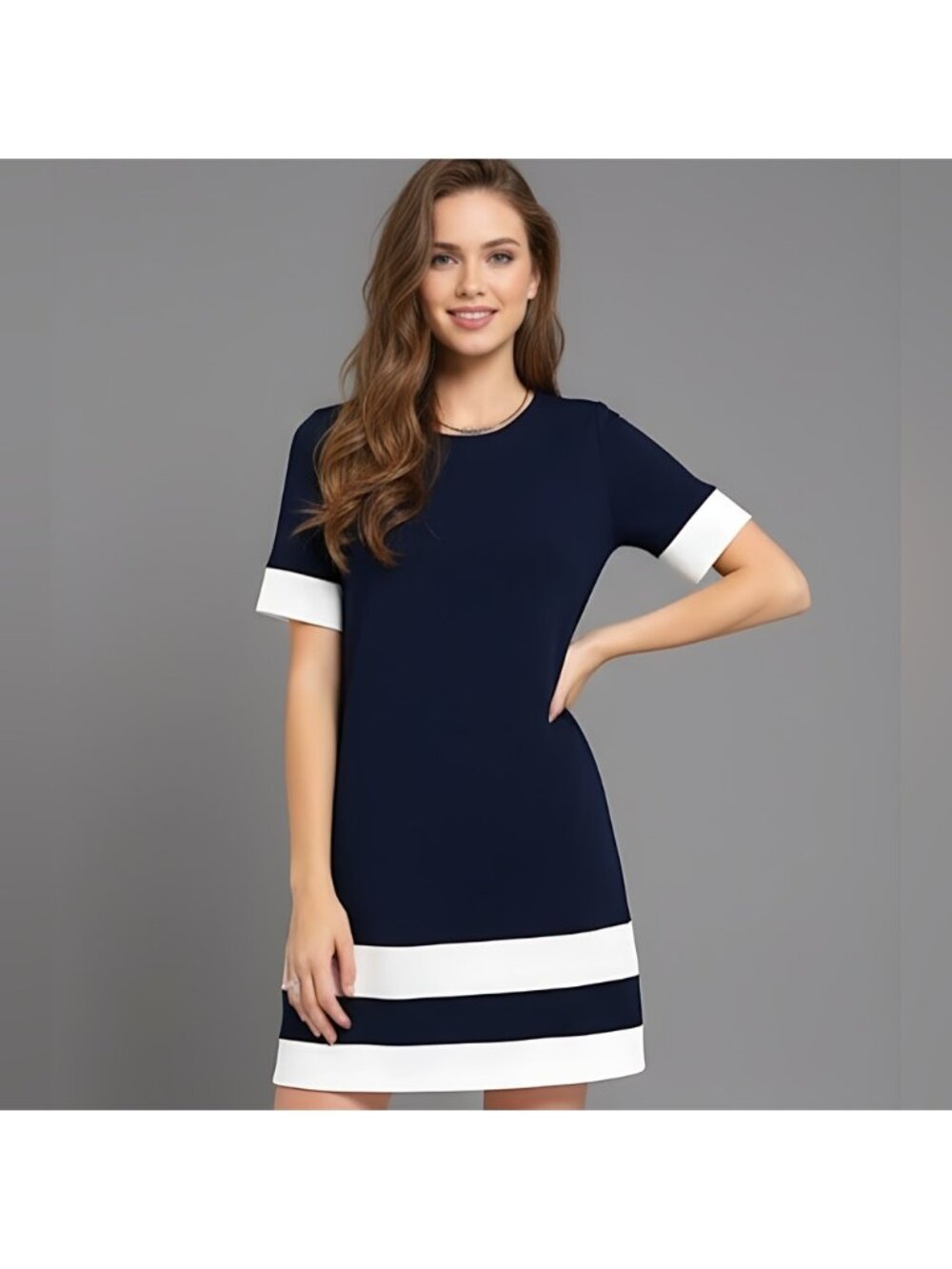 Navy Striped Shift Dress